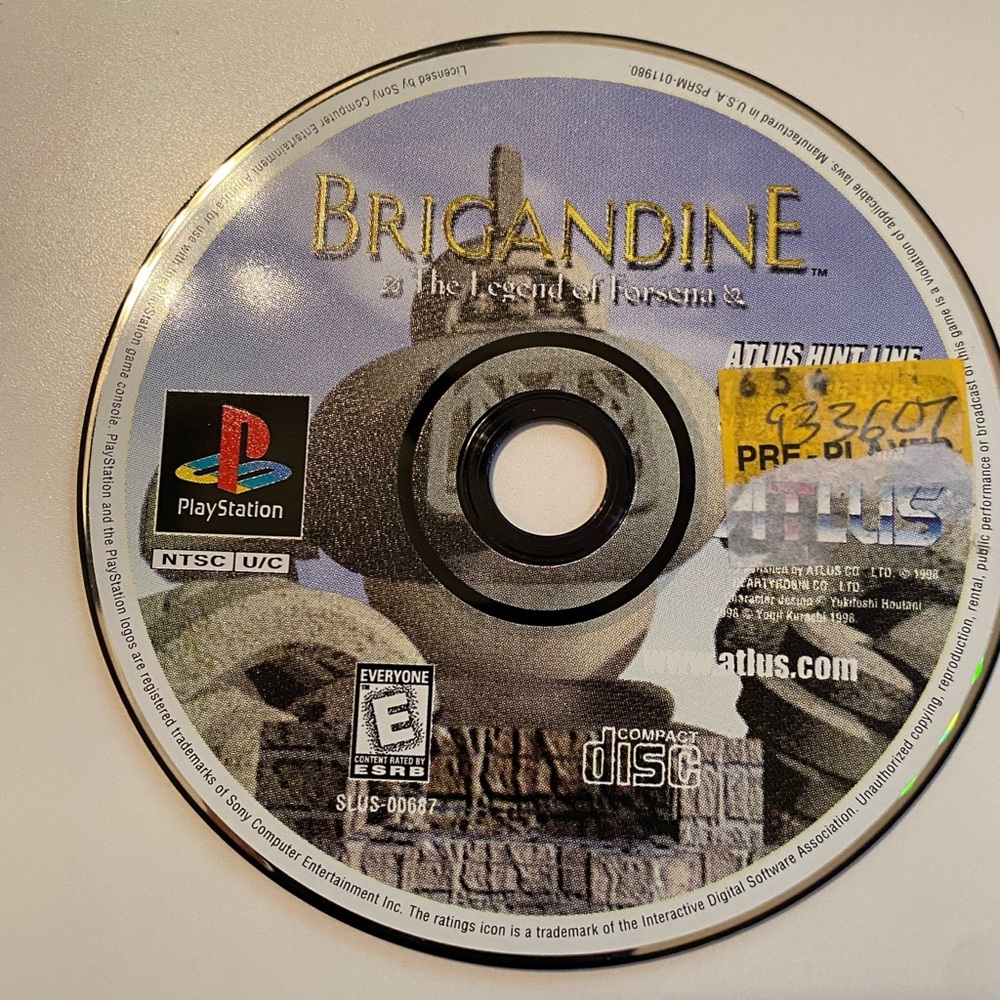 Brigandine: The Legend of Forsena (PlayStation PS1 1998) Disc Only - TESTED